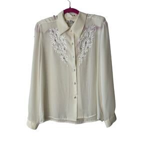 Vintage Jordan Button Up Blouse with Flowers - Size 12